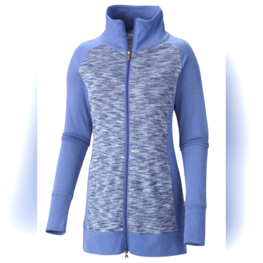 Columbia Wmns OuterSpace Hybrid Long Jacket Full Zip Stretch Cotton Blend Blue M
